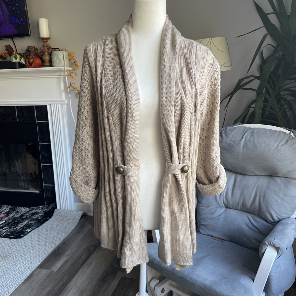 Vintage Carolyn Taylor Brown Open Front‎ Cardigan Sweater Chunky Knit Sz M